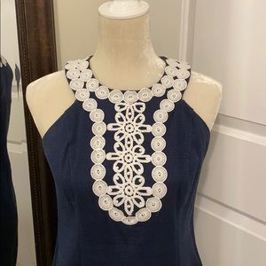 Just Taylor Navy Blue Dress White Lace